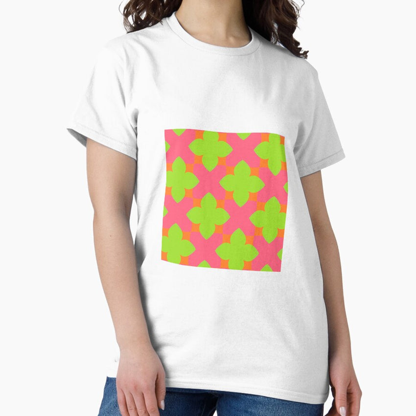 Retro Green-Pink Flowers Pattern Classic T-Shirt