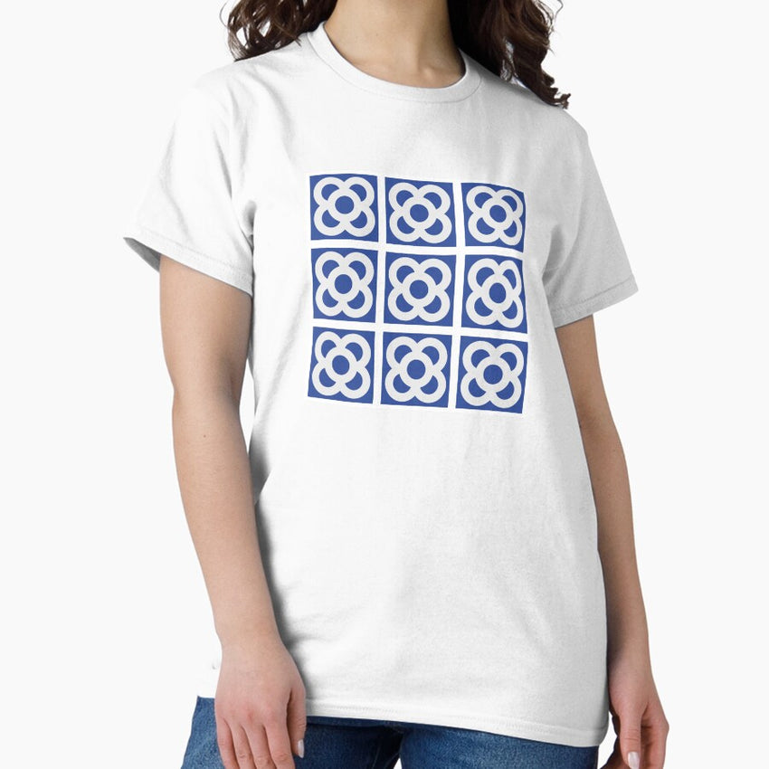 Flower Tiles - Minimalist Retro Style - Dark blue Classic T-Shirt