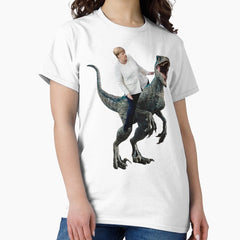 Angela Merkel riding a velociraptor Classic T-Shirt