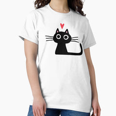 Cute Black Cat with Heart | Kitten Valentine Classic T-Shirt