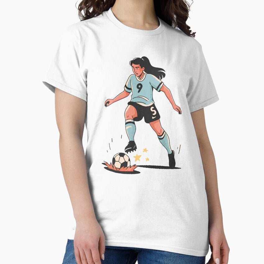 90s Nostalgia Minimalist Girl Kicking Football | Women's Soccer Enthusiast Design Classic T-Shirt