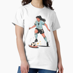 90s Nostalgia Minimalist Girl Kicking Football | Women's Soccer Enthusiast Design Classic T-Shirt