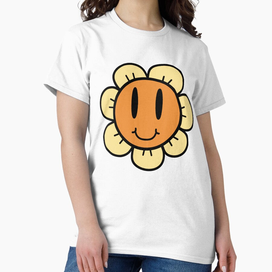Retro Smiley Face Flower Orange Classic T-Shirt