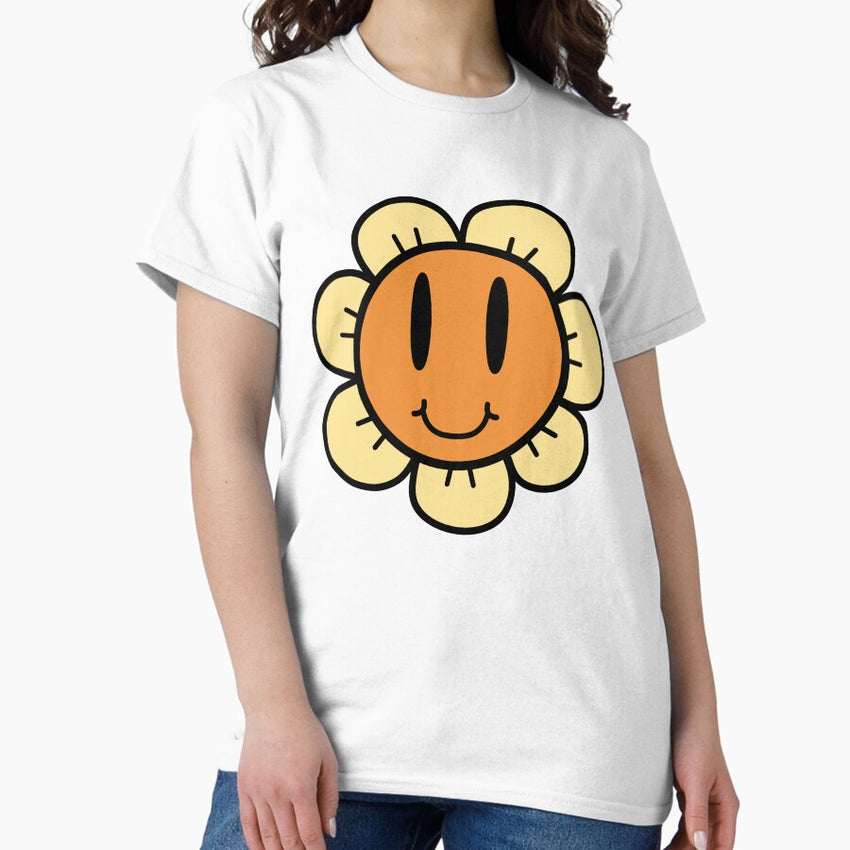 Retro Smiley Face Flower Orange Classic T-Shirt