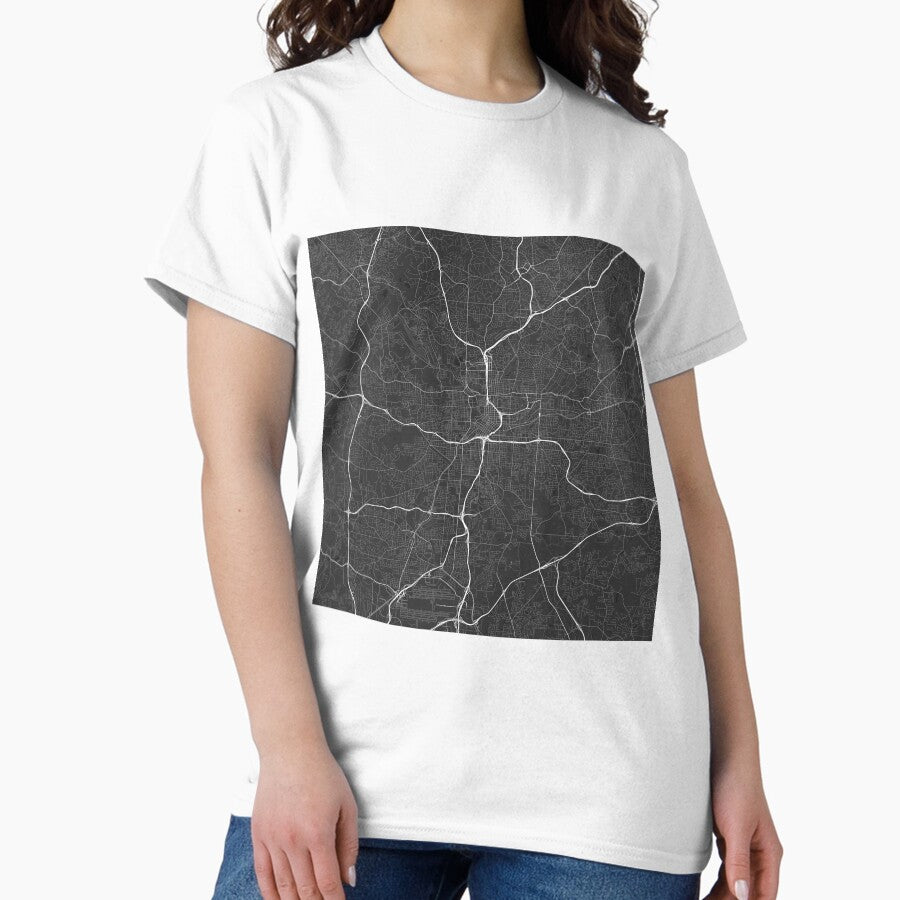 Atlanta Usa Map White On Black Classic T Shirt