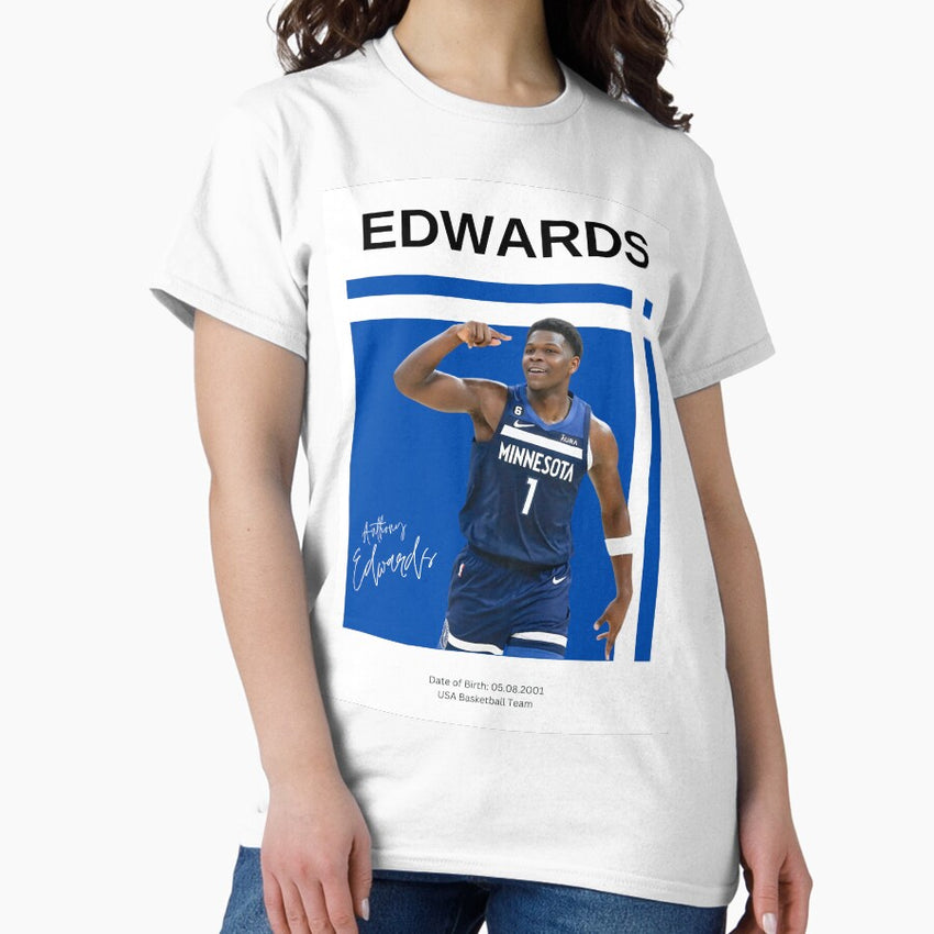 Anthony Edwards Poster Minnesota Timberwolves Poster Minimalist Helvetica Mid Century Modern T Wolves Fans Basketball Bedroom Art Classic T Shirt