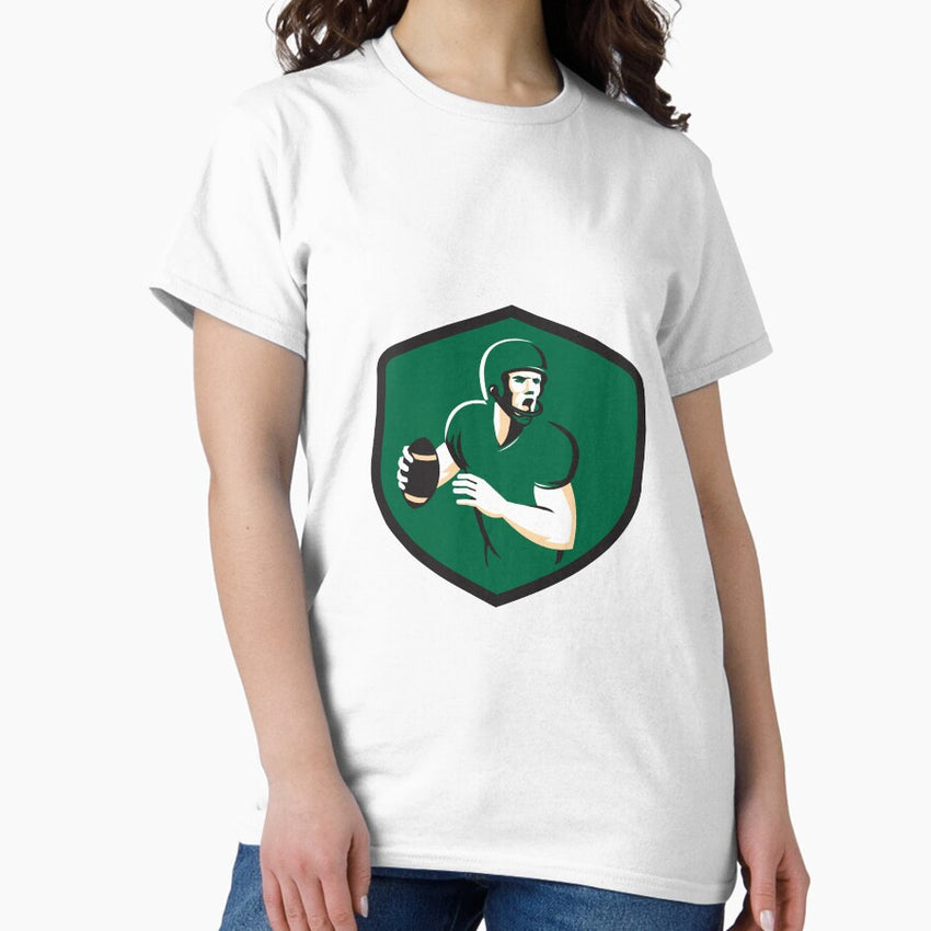 American Football Quarterback Qb Shield Retro Classic T Shirt