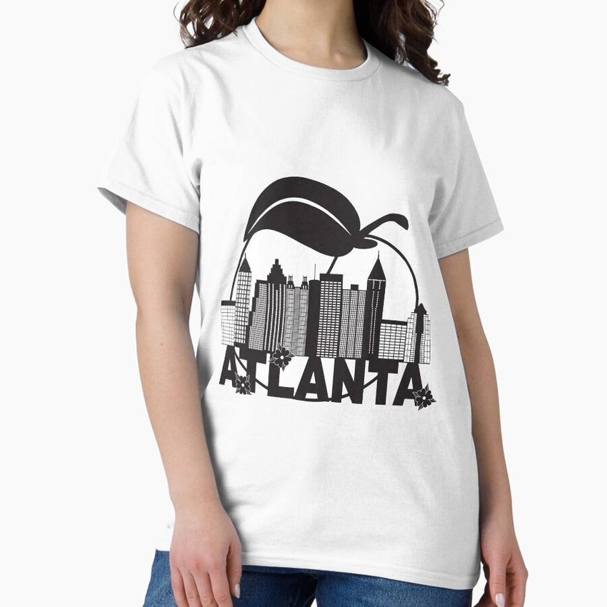 Atlanta Skyline Peach Dogwood Black White Text Illustration Classic T-Shirt