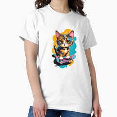 Cute cat tortie skateboard Classic T-Shirt