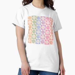 Rainbow Floral Checker Pattern Classic T-Shirt