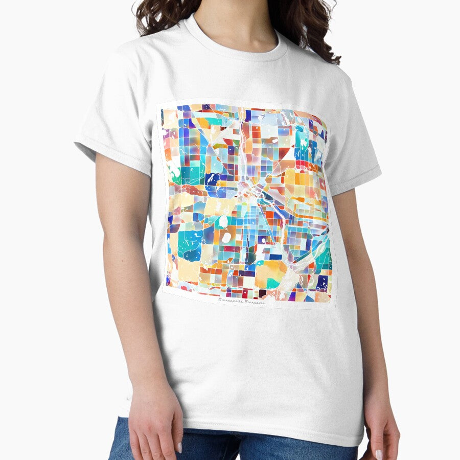 Minneapolis Minnesota City Map - Tropical Rainbow Scheme Classic T-Shirt