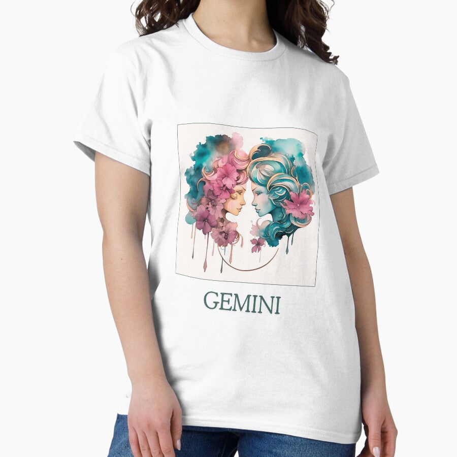 Vintage Gemini zodiac- Horescope/SunSign Theme on blue back ground Classic T-Shirt