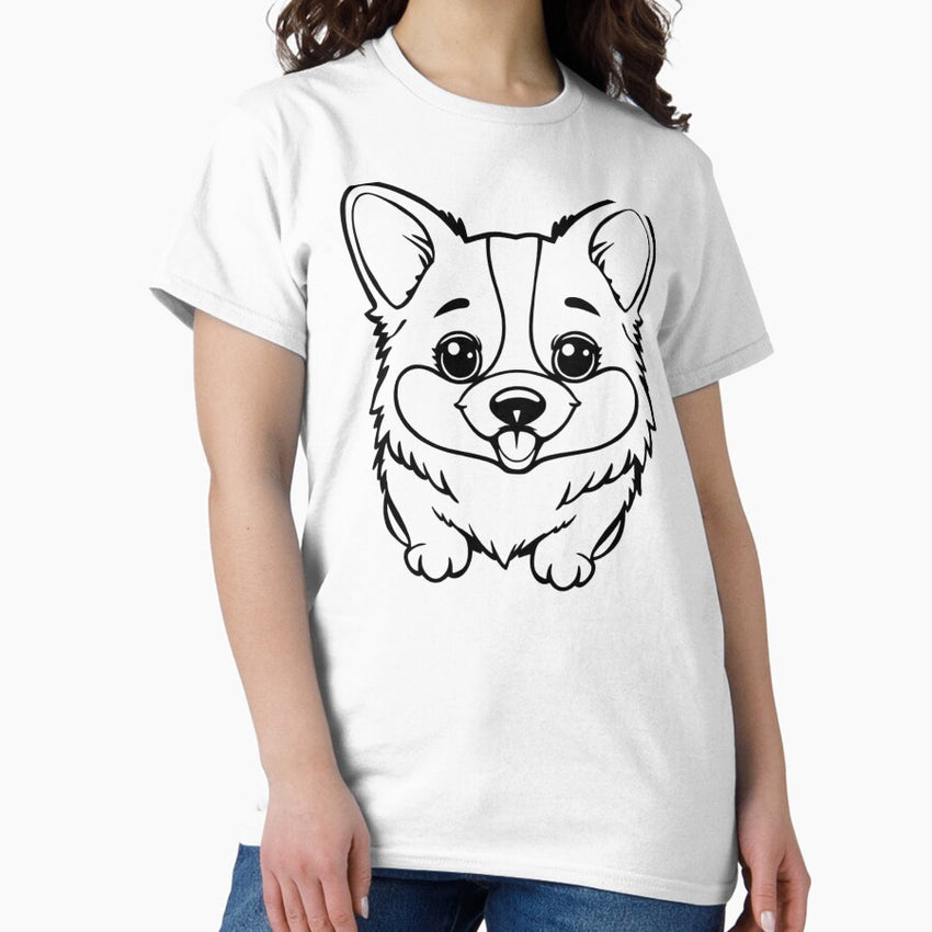 A joyful corgi with short legs and a fluffy tail jumping playfully. Classic T-Shirt