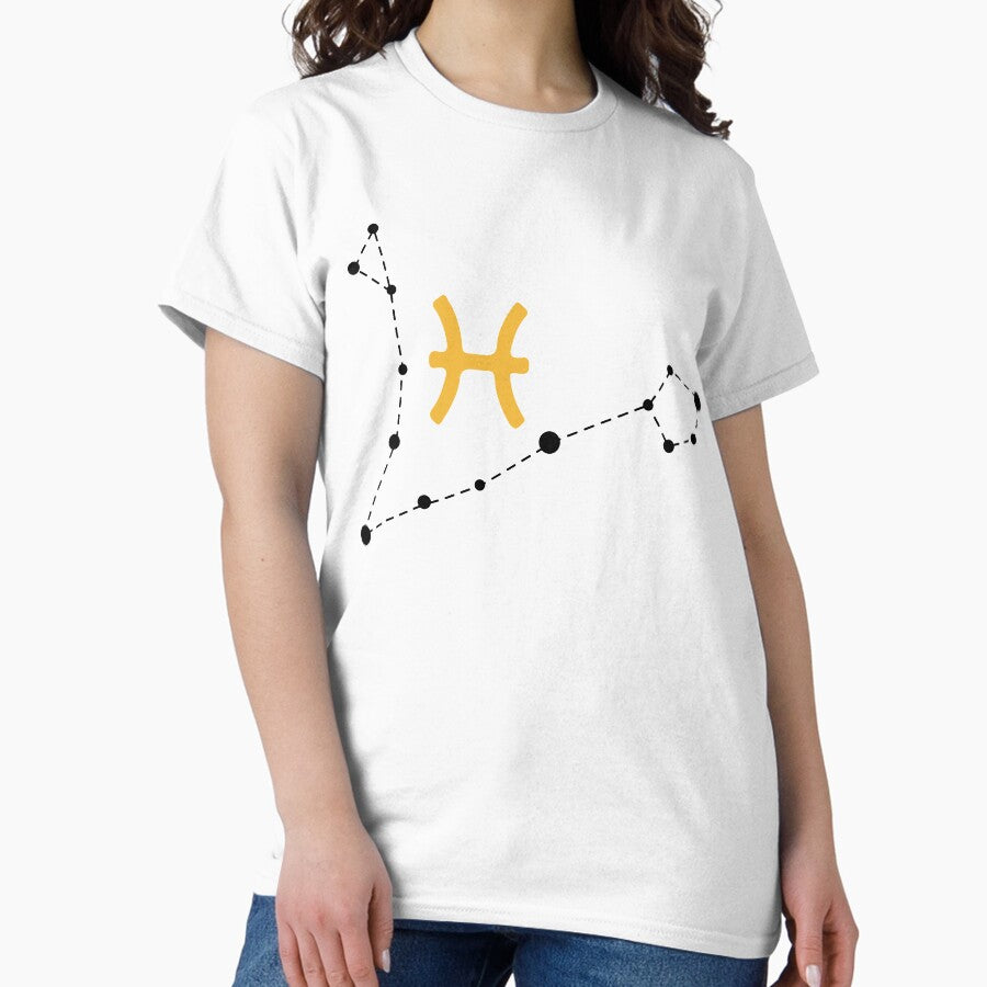 Pisces Sign with Constellation (Black) Classic T-Shirt