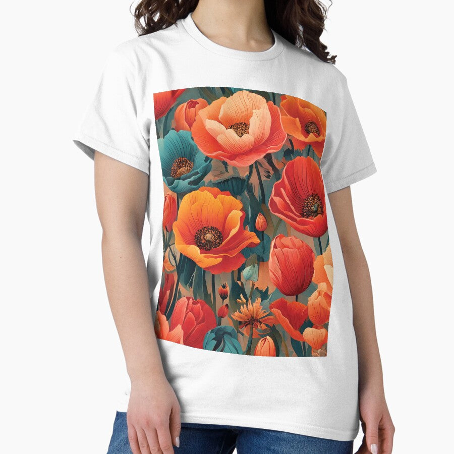 70s-inspired abstract poppy and tulip pattern Classic T-Shirt