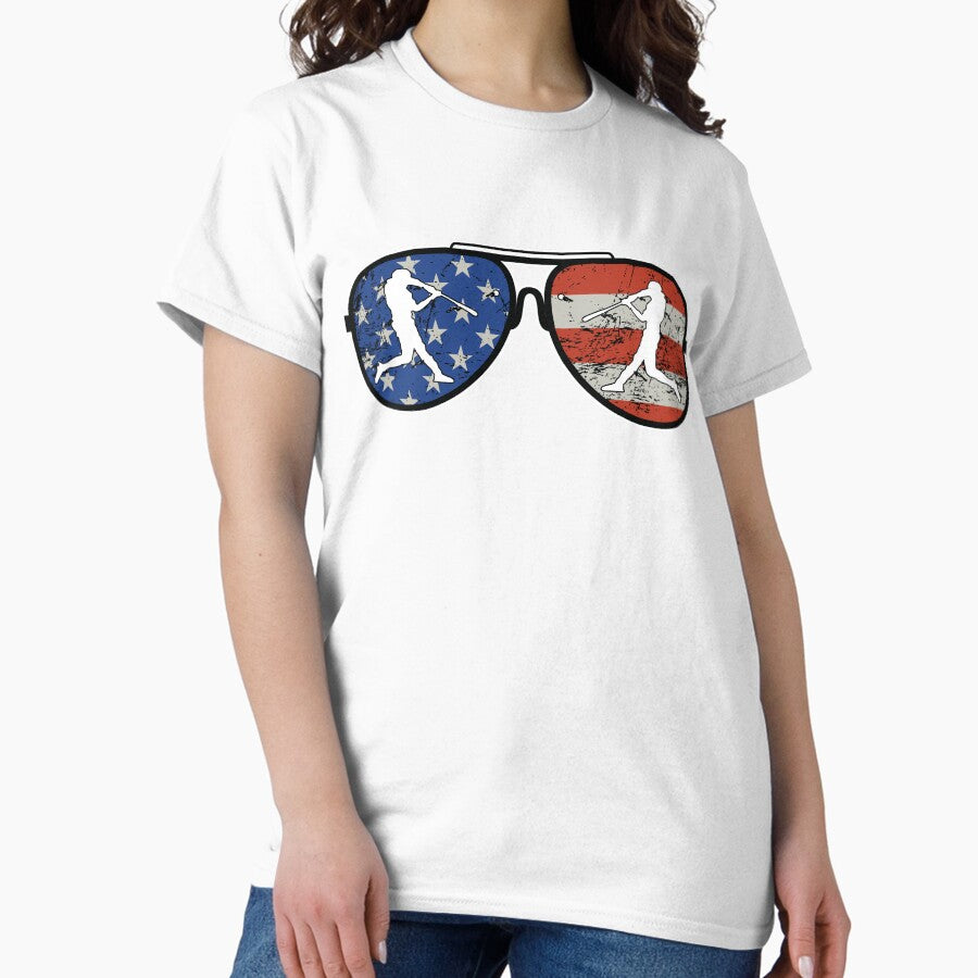 American Flag Baseball Sunglasses Baseball Player Vintage USA Flag Classic T-Shirt