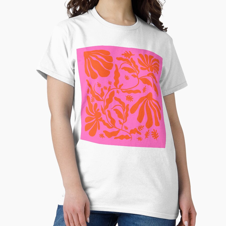 Midcentury Modern - Orange And Pink Flower Meadow Shapes 4 Classic T-Shirt