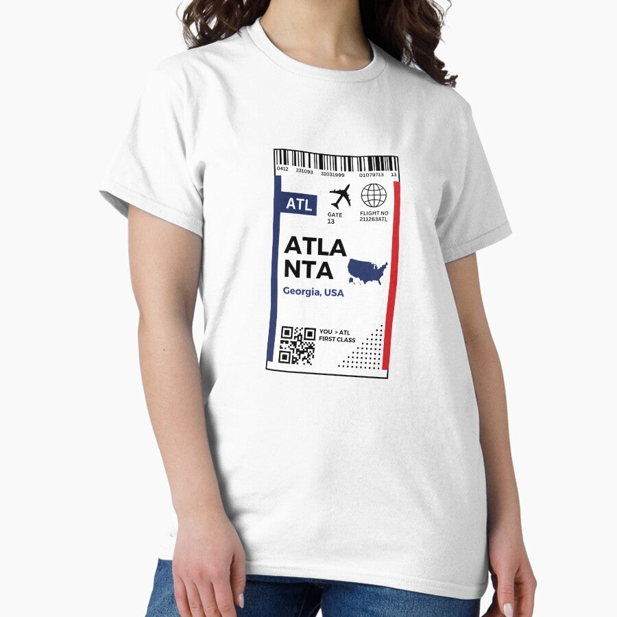 Atlanta Flight Ticket Boarding Pass Travel Classic T Shirt