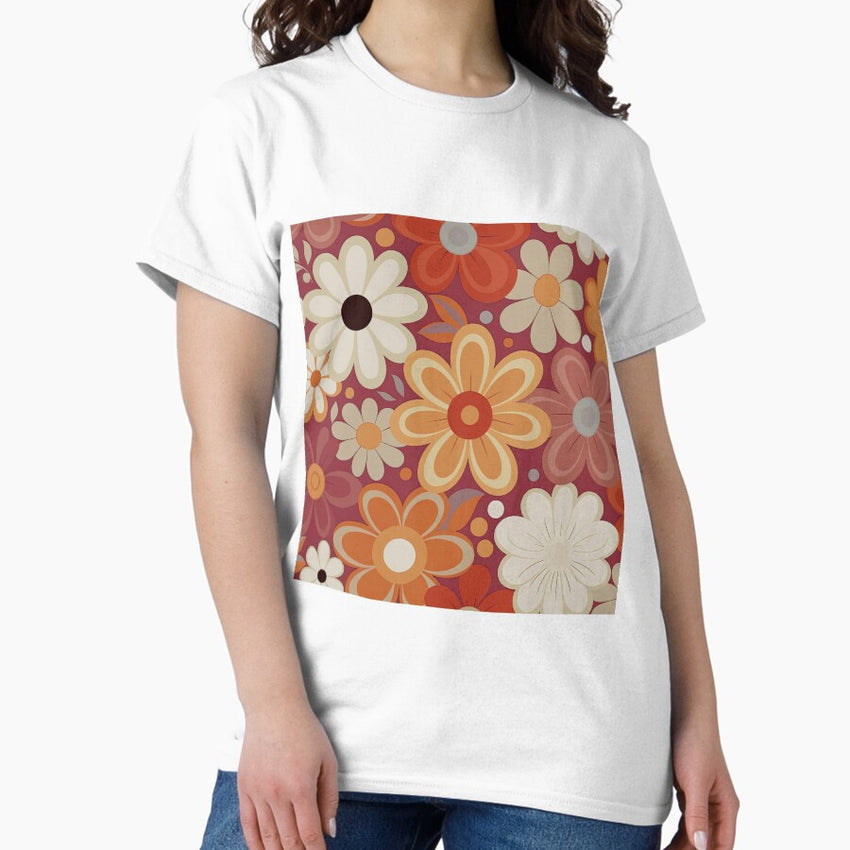 Retro flowers doodle daisy Classic T-Shirt