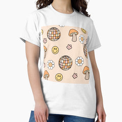 Retro disco ball mushroom emoji and flower pattern Classic T-Shirt
