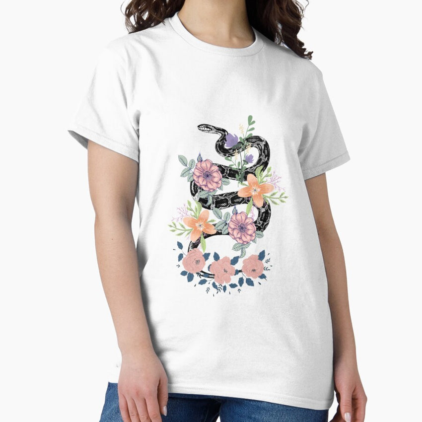 Snake In Flowers Chinese Zodiac Sign Classic T-Shirt