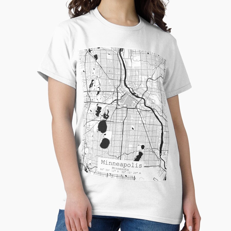 Minneapolis, Minnesota Black & White Map Classic T-Shirt