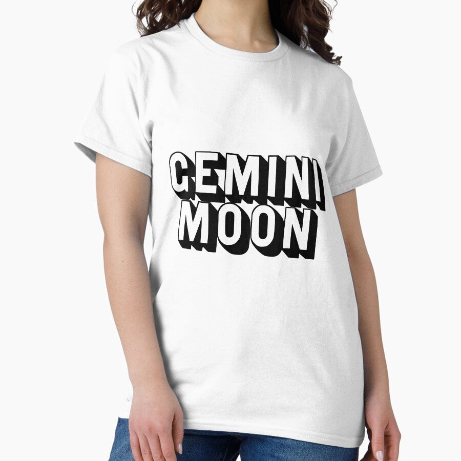 Gemini Moon Sign - Black Outline No Fill Classic T-Shirt