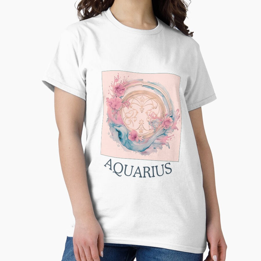 Cute Aquarius Zodiac- Retro Aquarius zodiac sign from Zodiac Chart on whitebackground Classic T-Shirt