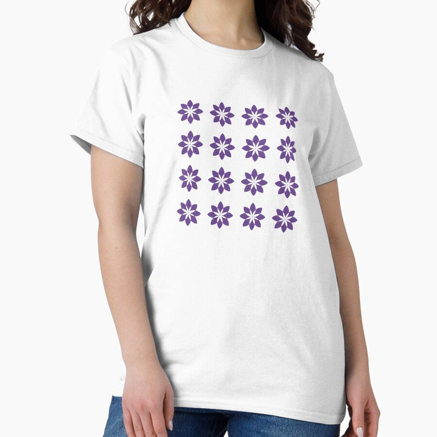 Floral minimalist retro tile pattern - purple - vintage floral pattern Classic T-Shirt