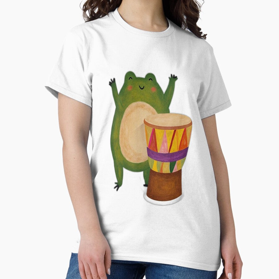 Cheerful Green Frog Playing Colorful Drum Classic T Shirt