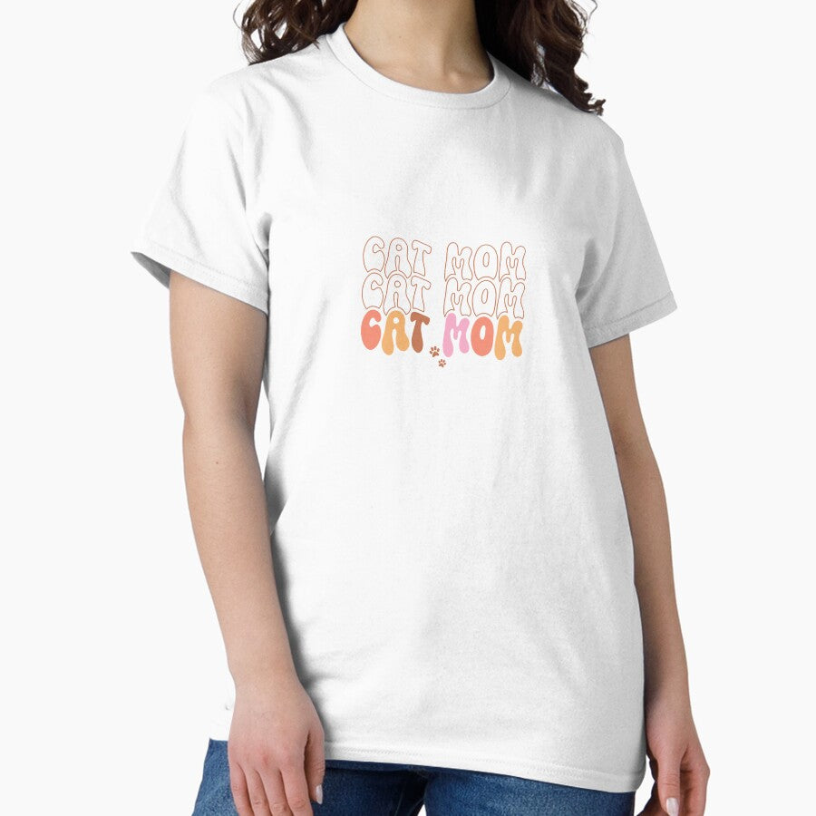 Cat Mom Groovy Design Paw Prints Comfort Colors Classic T-Shirt