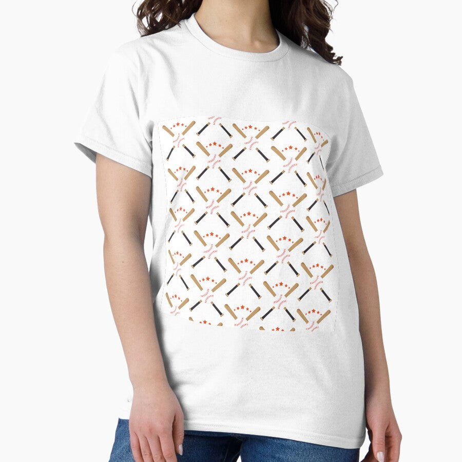 Baseball and Bat Crossed Pattern - Baseball Classic T-Shirt