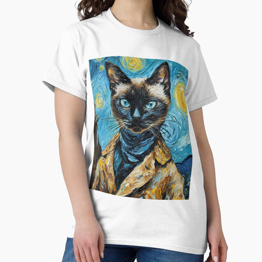 Siamese Cat Against Starry Night Background Classic T-Shirt