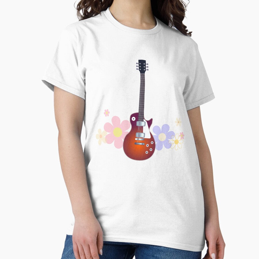 Retro Guitar & Flowers Classic T-Shirt