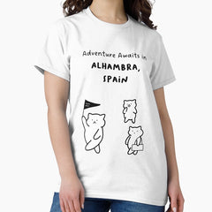 Adventure Awaits In Alhambra Spain Cute Cat Characters In Minimalist Line Art Classic T Shirt