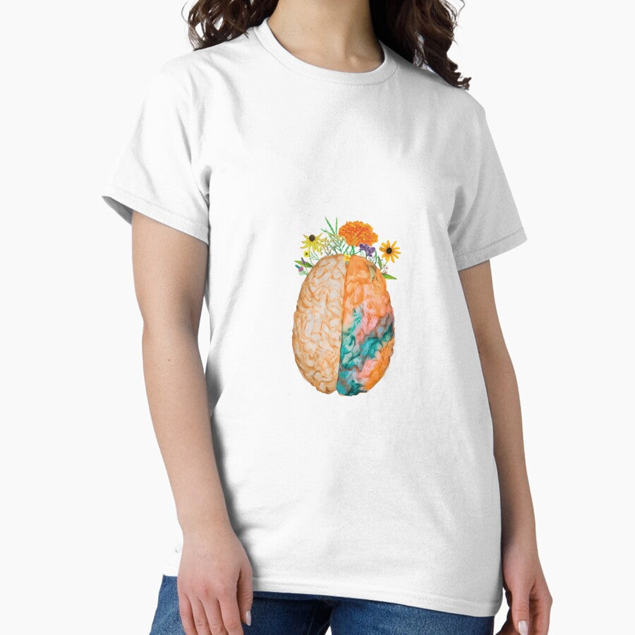 Blooming Prairie Flowers Anatomical Watercolor Brain Classic T Shirt