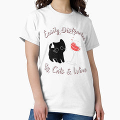 Easily Distracted by Cats and Wine – Funny Cat Mom Quote Classic T-Shirt