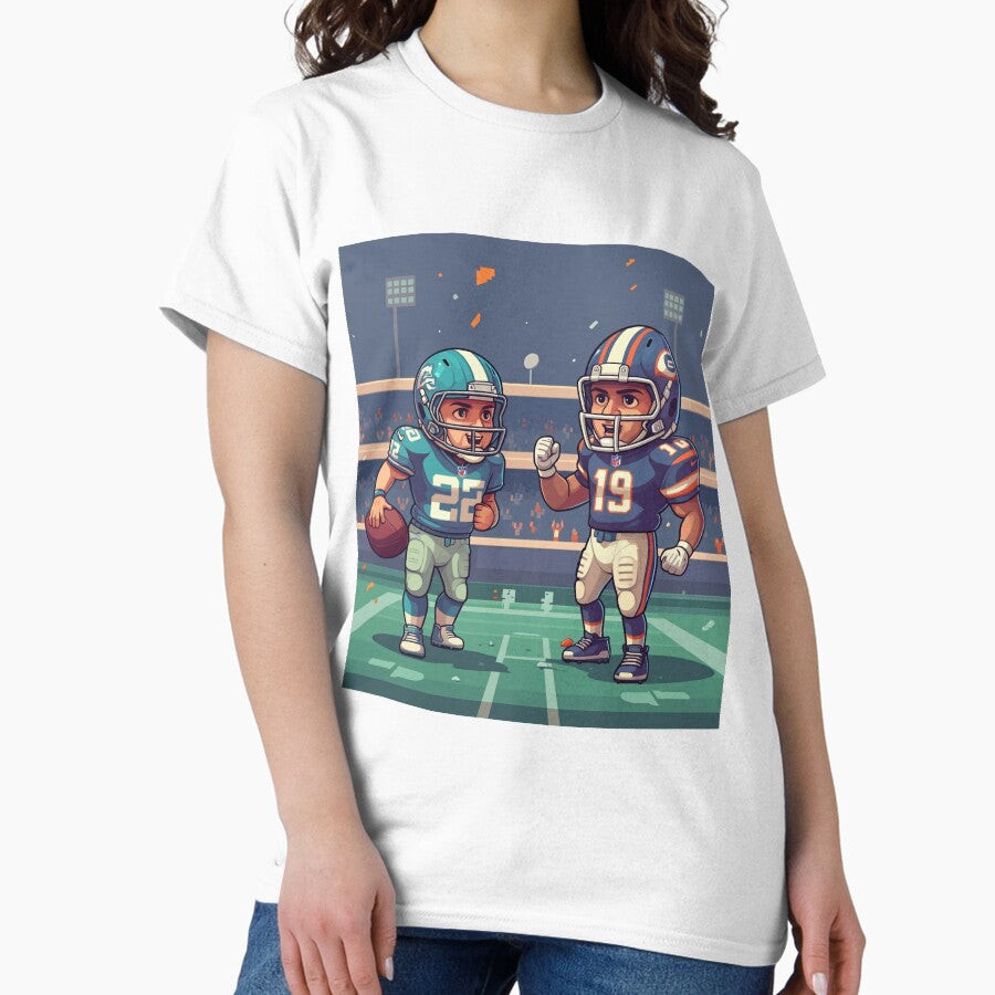 Chibi Football Showdown: Cute Cartoon NFL Players Design Classic T-Shirt