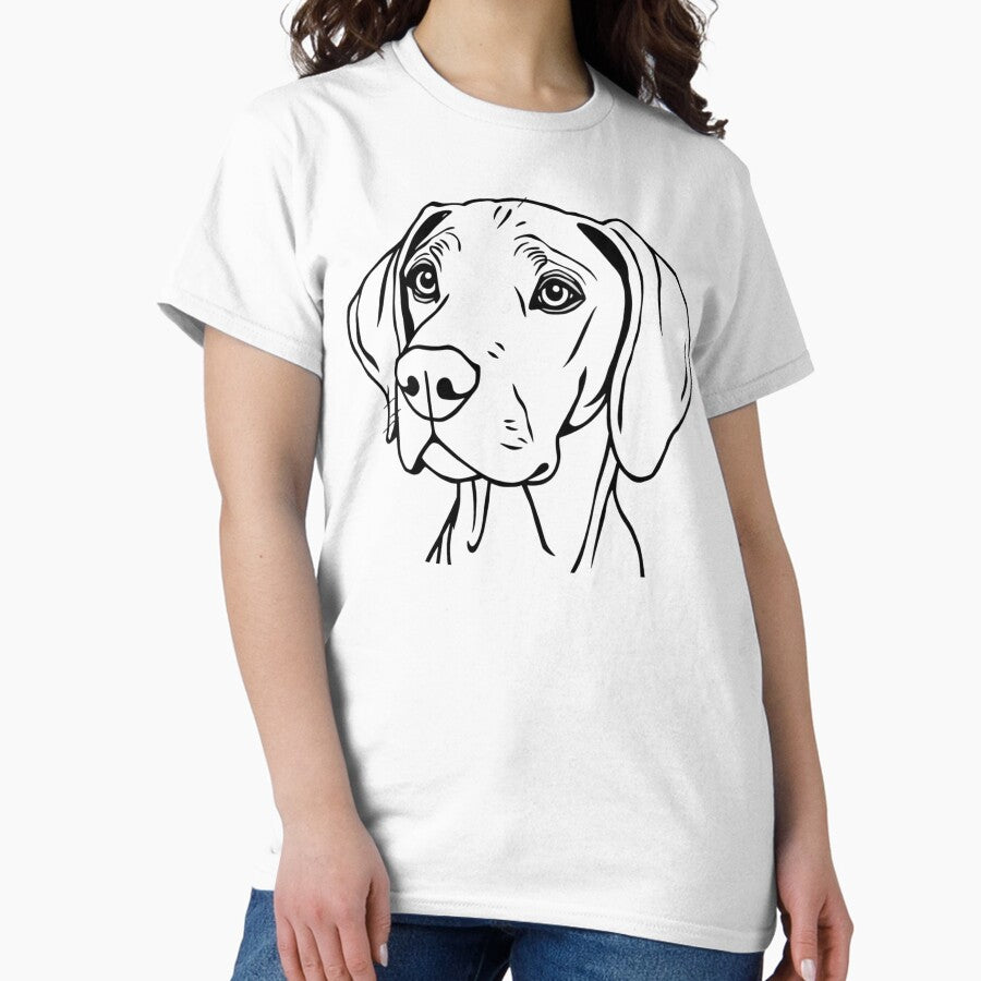 A cute Weimaraner puppy with big ears exploring a garden. Classic T-Shirt