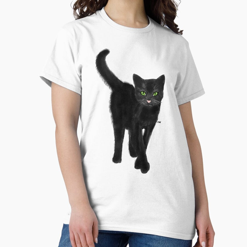 Standing Black Cat with Green Eyes Classic T-Shirt