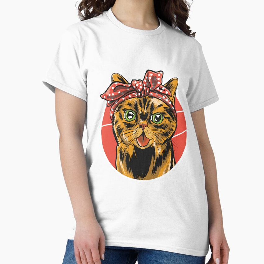 Bengala Cat, Sweet Kitten With Bandana, Yellow Cat With Green Eyes Classic T-Shirt