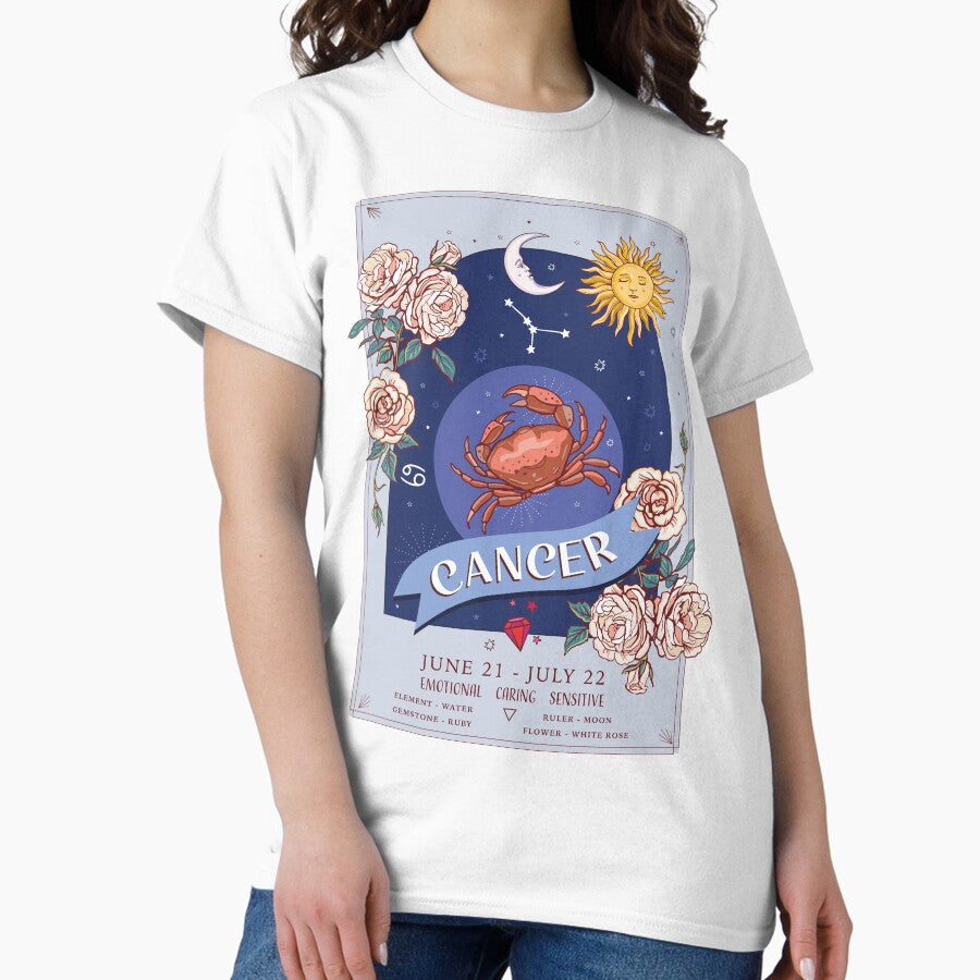 Cancer Zodiac Flowers Classic T-Shirt