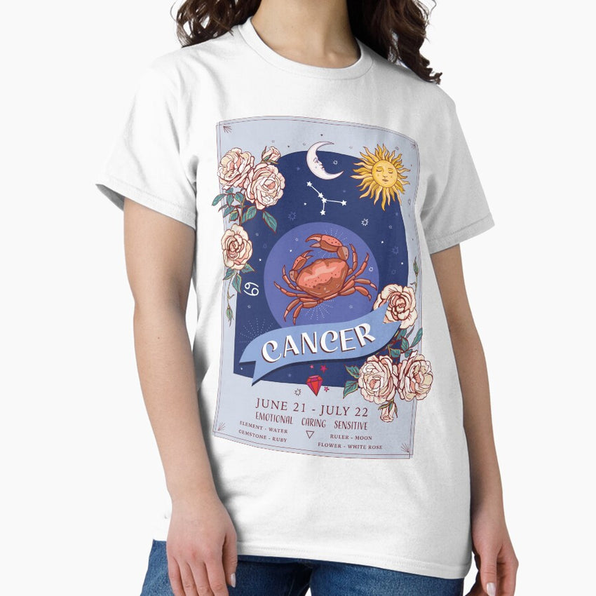 Cancer Zodiac Flowers Classic T-Shirt