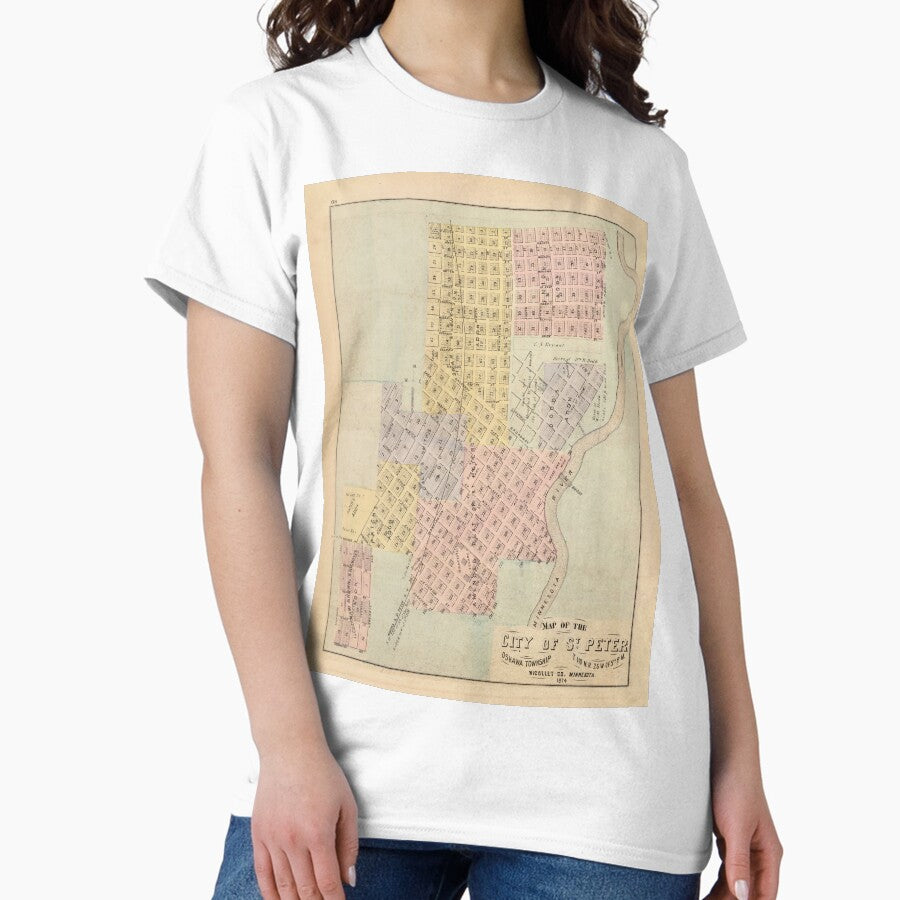 Old St Peter MN Map (1872) Vintage Minnesota City & Street Atlas Classic T-Shirt
