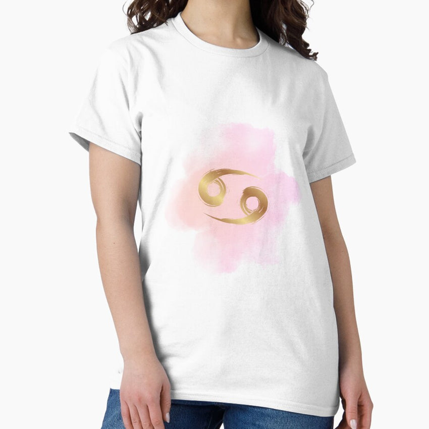 Cancer Gold Zodiac Symbol on Pink Classic T-Shirt