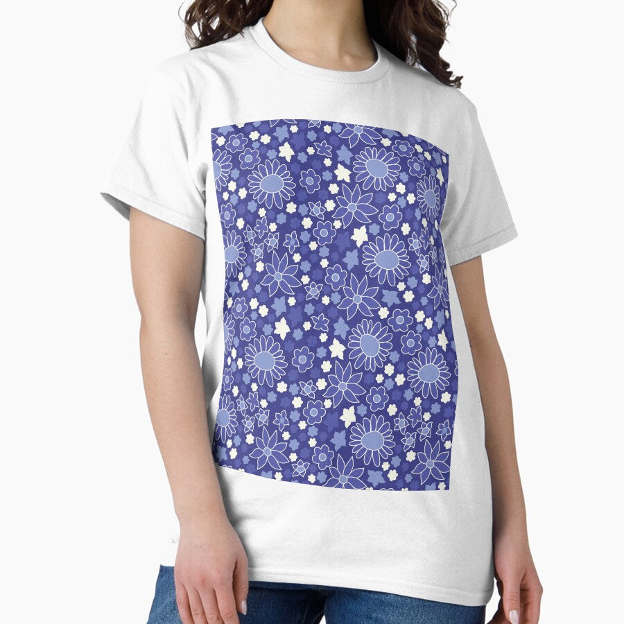 RETRO FLOWER POWER DARK BLUE Classic T-Shirt