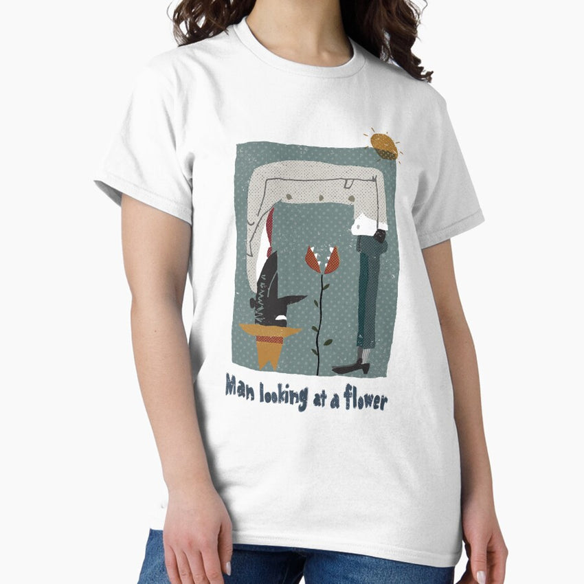 Man looking at a flower / Retro style Classic T-Shirt