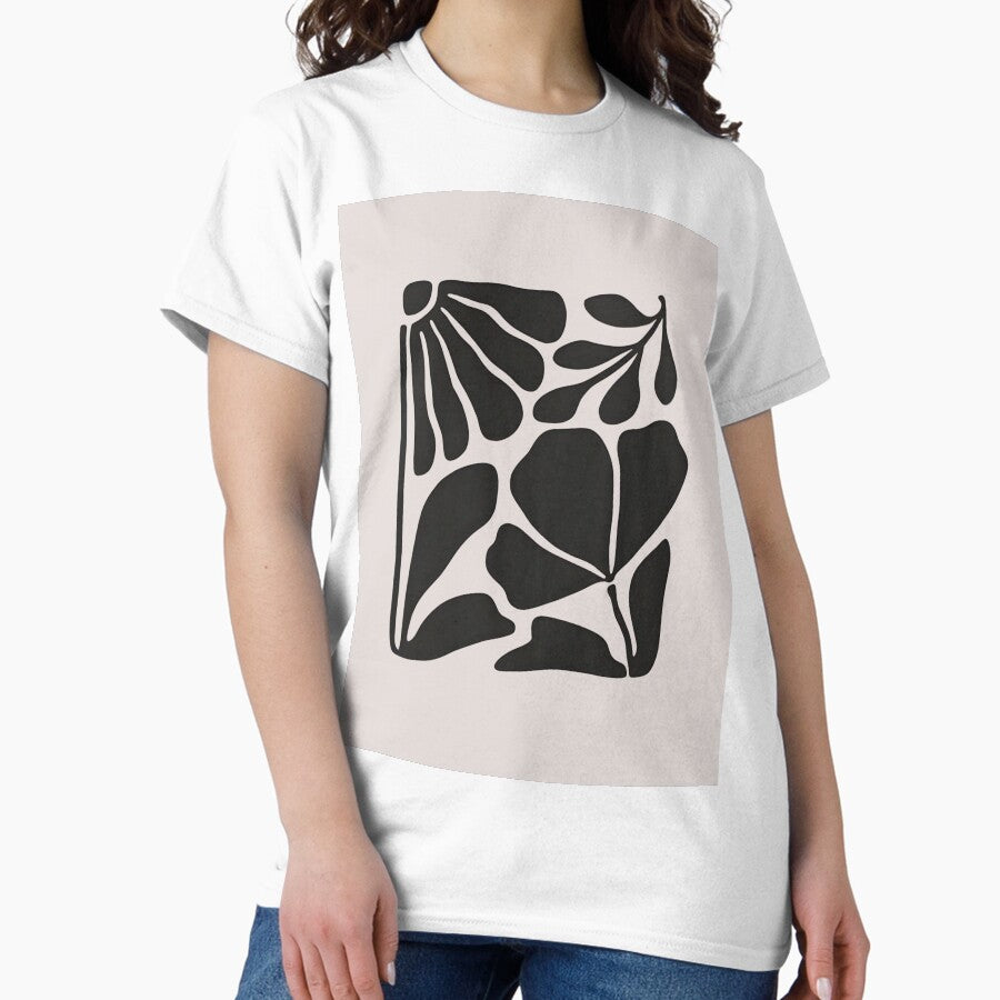 Retro Flower Print Abstract Doodle Black Tan Classic T-Shirt