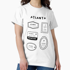 Atlanta Travel Stamp Collection Minimalist Design Black And White Classic T Shirt