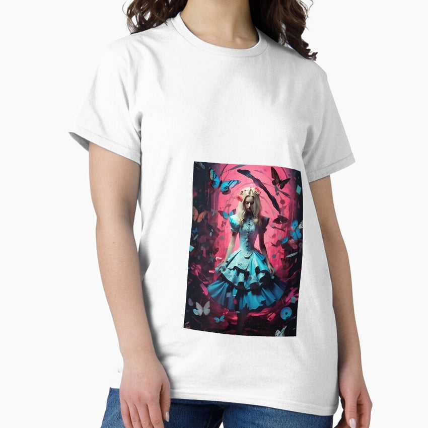 A Woman In A Blue Dress Surrounded By Butterflies Classic T Shirt